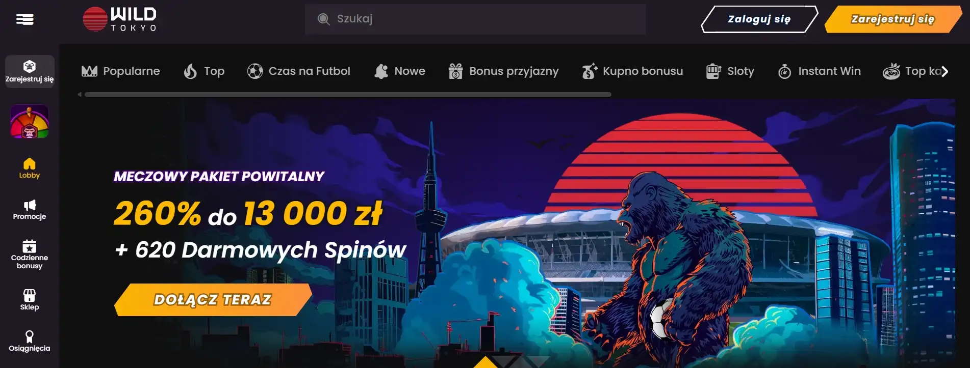 Strona Wild Tokyo — kasyno online z kryptowalutami